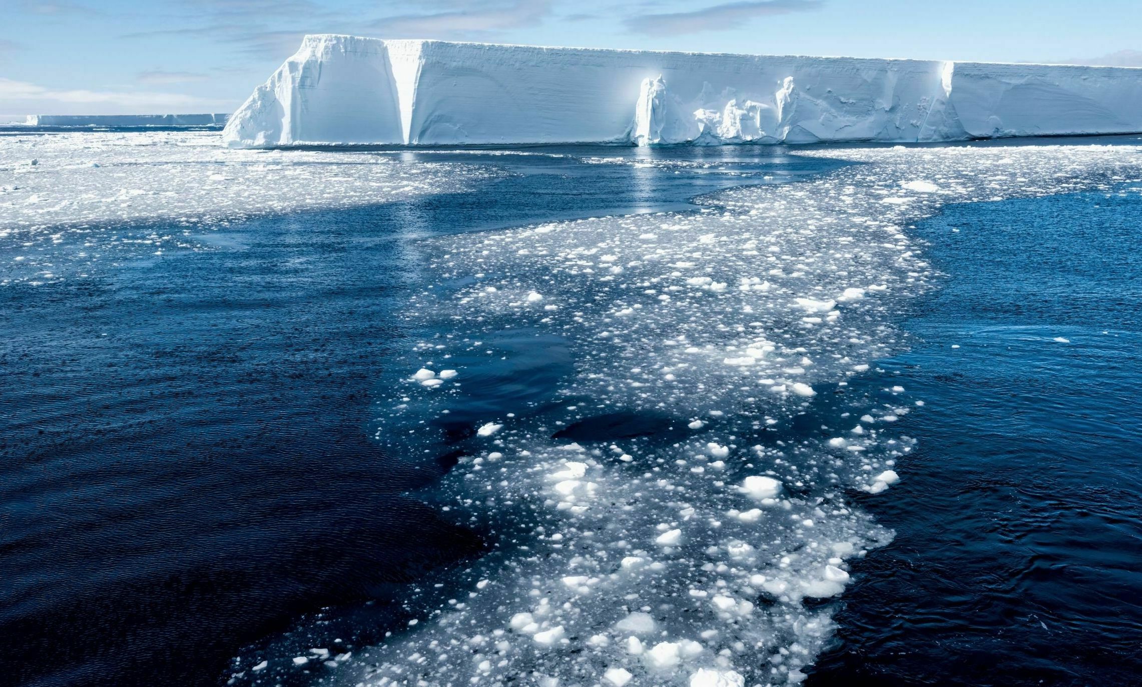 tabular iceberg and brash ice